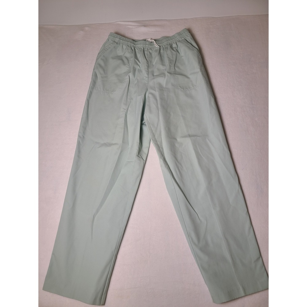 VTG USA Koret Francisca Pants Wm 16 Sage Green Elastic Waist Straight Leg Pocket